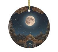 YYHWHJDE Pendentif rond en céramique avec impression château étoilé - 7,4 cm - Ajoutez une atmosphère festive aux fêtes de fin d'année