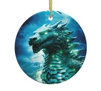 YYHWHJDE Pendentif rond en céramique avec impression tête de bête étrange - 7,4 cm équipé d'un câble métallique doré durable pour l'accrocher facilement aux arbres de Noël