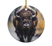 YYHWHJDE Pendentif rond en céramique avec imprimé bison d'Amérique du Nord - 7,4 cm - Ajoutez une atmosphère festive aux fêtes de fin d'année