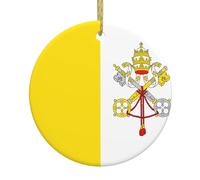 YYHWHJDE Pendentif rond en céramique avec imprimé drapeau du Vatican - 7,4 cm - Ajoutez une atmosphère festive aux fêtes de fin d'année
