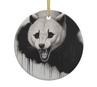 YYHWHJDE Pendentif rond en céramique avec imprimé loup hurlant en colère - 7,4 cm - Ajoutez une atmosphère festive aux fêtes de fin d'année