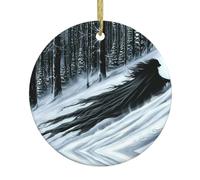 YYHWHJDE Pendentif rond en céramique avec imprimé loup noir étrange - 7,4 cm équipé d'une corde métallique dorée durable pour l'accrocher facilement aux arbres de Noël