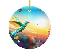 YYHWHJDE Pendentif rond en céramique avec imprimé martin-pêcheur en diamant - 7,4 cm