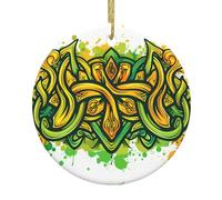 YYHWHJDE Pendentif rond en céramique avec imprimé nœud étrange - 7,4 cm équipé d'un câble métallique doré durable pour l'accrocher facilement aux arbres de Noël