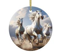 YYHWHJDE Pendentif rond en céramique avec motif chevaux - 7,4 cm - Décorations de vacances