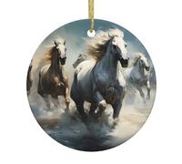 YYHWHJDE Pendentif rond en céramique avec motif chevaux qui courent dans la rivière - 7,4 cm