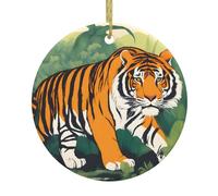 YYHWHJDE Pendentif rond en céramique avec motif de tigre de la jungle - Décorations de vacances de 7,4 cm