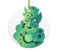 YYHWHJDE Pendentif rond en céramique avec motif étrange imprimé - 7,4 cm équipé d'un câble métallique doré durable pour l'accrocher facilement aux arbres de Noël