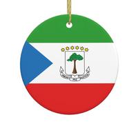 YYHWHJDE Pendentif rond en céramique imprimé drapeau de la Guinée équatoriale - 7,4 cm équipé d'une corde métallique dorée durable pour l'accrocher facilement aux arbres de Noël
