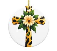 YYHWHJDE Pendentif rond en céramique imprimé léopard et croix - 7,4 cm - Ajoutez une atmosphère festive aux fêtes de fin d'année