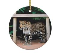 YYHWHJDE Pendentif rond en céramique imprimé léopard sous le si - 7,4 cm - Ajoutez une atmosphère festive aux fêtes de fin d'année