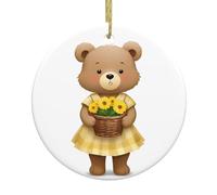 YYHWHJDE Pendentif rond en céramique imprimé ours avec panier de fleurs - 7,4 cm - Ajoutez une atmosphère festive aux fêtes de fin d'année
