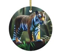 YYHWHJDE Pendentif rond en céramique imprimé tigre porte-bonheur de Noël - 7,4 cm Ajoutez une atmosphère festive aux fêtes de fin d'année