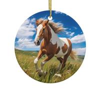 YYHWHJDE Pendentif rond en céramique Motif chevaux sur la prairie Arbre de Noël 7,4 cm Décorations de vacances