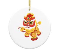 YYHWHJDE Pendentif rond en céramique motif lion avec une longue histoire imprimée arbre de Noël - 7,4 cm décorations de vacances