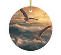 YYHWHJDE Pendentif rond en céramique Motif mouette volant au-dessus de la mer 7,4 cm Décorations de vacances