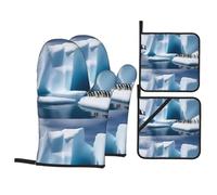 YYHWHJDE Penguins On The Iceberg Prints Lot de 4 gants de cuisine isolants et maniques anti-brûlure et isolation thermique