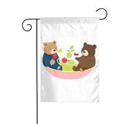 YYHWHJDE People in teacups Ours et Pomme Motif Mât de Jardin Extérieur Cour Décoration Double Face 30,5 x 45,7 cm