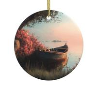 Yyhwhjde Petit bateau sur la rive du lac Décoration circulaire en céramique Supermarché Fête de Noël
