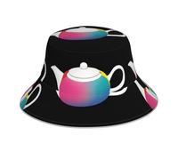 YYHWHJDE Petit bob réfléchissant coloré avec motif théière pour homme et femme, décontracté, noir