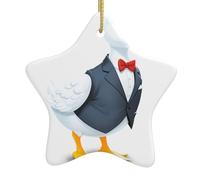 YYHWHJDE Petit canard blanc en céramique à suspendre avec cordon métallique perforé et doré