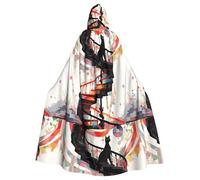 YYHWHJDE Petit chat noir sur l'escalier en colimaçon imprimé Halloween Cape à capuche pour adulte pour fêtes et costumes