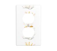 YYHWHJDE Petit lapin blanc portant une couronne imprimée double prise murale panneau de couverture électrique plaque décorative résistant à la chaleur 11,4 x 7 cm
