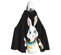 YYHWHJDE Petit lapin blanc tenant un poisson imprimé Halloween Cape à capuche sans fermeture éclair, confortable et durable pour jouer de rôle