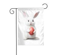 YYHWHJDE Petit lapin blanc tenant un œuf de Pâques Impressions Mât de drapeau extérieur Décoration de cour 30,5 x 45,7 cm