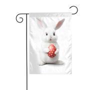 YYHWHJDE Petit lapin blanc tenant un œuf de Pâques motif drapeau de jardin décoration cour 30,5 x 45,7 cm épais durable