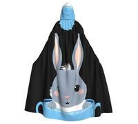 YYHWHJDE Petit lapin gris dans une tasse de thé bleue imprimée Halloween cape à capuche pour adulte sans fermeture éclair, confortable et durable pour les jeux de rôle