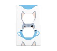 YYHWHJDE Petit lapin gris dans une tasse de thé bleue imprimée panneau mural double prise électrique plaque décorative résistant à la chaleur 11,4 x 7 cm