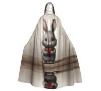 YYHWHJDE Petit lapin gris tenant un cœur Image Halloween Cape à capuche pour adulte Grande cape à capuche avec nœud papillon, sans fermeture éclair