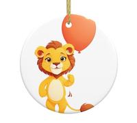 YYHWHJDE Petit lion tenant un grand ballon imprimé arbre de Noël pendentif rond en céramique à suspendre - 7,4 cm exquise porcelaine blanche suspension facile