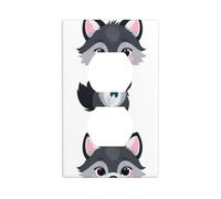 YYHWHJDE Petit loup gris tenant une petite fleur rose - Panneau mural décoratif durable et adapté pour interrupteur - 11,4 x 7 cm