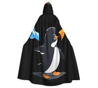 YYHWHJDE Petit pingouin jouant avec l'avion en papier imprimé Halloween Cape à capuche pour adulte pour fêtes et costumes