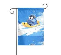 YYHWHJDE Petit pingouin sur un traîneau - Drapeau de jardin - Décoration de cour - 30,5 x 45,7 cm - Pour jardin, terrasse, balcon