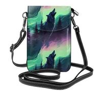 YYHWHJDE Petit sac à bandoulière à rabat en cuir avec imprimé loups hurlant dans les aurores boréales, imperméable et durable