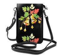 YYHWHJDE Petit sac à bandoulière à rabat en cuir coloré avec imprimé feuilles et clochettes pour femme, imperméable et durable