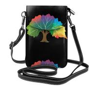 YYHWHJDE Petit sac à bandoulière en cuir coloré avec imprimé feuilles tombées comme un arc-en-ciel, imperméable et durable