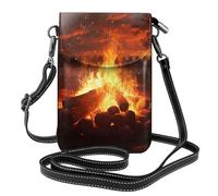 YYHWHJDE Petit sac à bandoulière en cuir pour téléphone portable, 19,3 x 12,4 cm, beau motif feu de joie pour la marche, le camping, le shopping, les voyages et une utilisation en extérieur