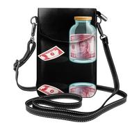 YYHWHJDE Petit sac à bandoulière en cuir pour téléphone portable, 19,3 x 12,4 cm, billets de banque rouges dans un motif de bocal en verre pour la marche, le camping, le shopping, les voyages et une