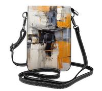 YYHWHJDE Petit sac à bandoulière en cuir pour téléphone portable, 19,3 x 12,4 cm, gris et jaune, motif de peinture d'art abstrait pour la marche, le camping, le shopping, les voyages et une