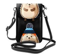 YYHWHJDE Petit sac à bandoulière en cuir pour téléphone portable, 19,3 x 12,4 cm, hérisson portant un chapeau tricoté pour la marche, le camping, le shopping, les voyages et une utilisation en