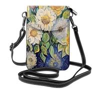 YYHWHJDE Petit sac à bandoulière en cuir pour téléphone portable, 19,3 x 12,4 cm, huile sur toile, motif fleurs pour la marche, le camping, le shopping, les voyages et une utilisation en extérieur