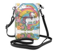 YYHWHJDE Petit sac à bandoulière en cuir pour téléphone portable, 19,3 x 12,4 cm, joli motif arc-en-ciel et licornes pour la marche, le camping, le shopping, les voyages et une utilisation en
