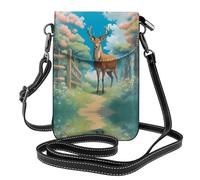 YYHWHJDE Petit sac à bandoulière en cuir pour téléphone portable, 19,3 x 12,4 cm, joli motif cerf de dessin animé pour la marche, le camping, le shopping, les voyages et une utilisation en extérieur