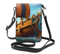 YYHWHJDE Petit sac à bandoulière en cuir pour téléphone portable, 19,3 x 12,4 cm, motif bateau Vikings pour la marche, le camping, le shopping, les voyages et une utilisation en extérieur