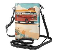 YYHWHJDE Petit sac à bandoulière en cuir pour téléphone portable, 19,3 x 12,4 cm, motif bus, plage, bord de mer, pour la marche, le camping, le shopping, les voyages et une utilisation en extérieur