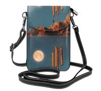 YYHWHJDE Petit sac à bandoulière en cuir pour téléphone portable, 19,3 x 12,4 cm, motif carillon sous la lune pour la marche, le camping, le shopping, les voyages et une utilisation en extérieur